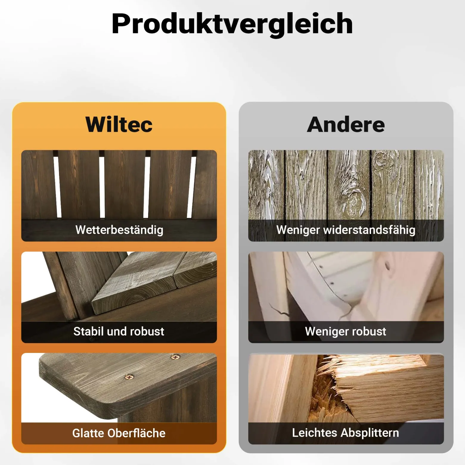 Wiltec Massivholz Adirondack Gartenstuhl 89 x 72 x 92,5 cm, Gartenstuhl aus Holz bis 160 kg, ergonomischer Gartensessel aus Kiefer, Gartenmöbel zeitlos massiv