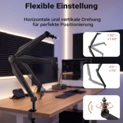 Wiltec Mikrofonarm 80cm Gelenkarm Tischhalterung für 3/8