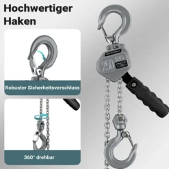Wiltec Mini Hebelzug bis 250 kg, robuster Handkettenzug 1,5 m Hubhöhe, Kettenzug aus Aluminium, manueller Hebelzug, hochbelastbares Hebemittel