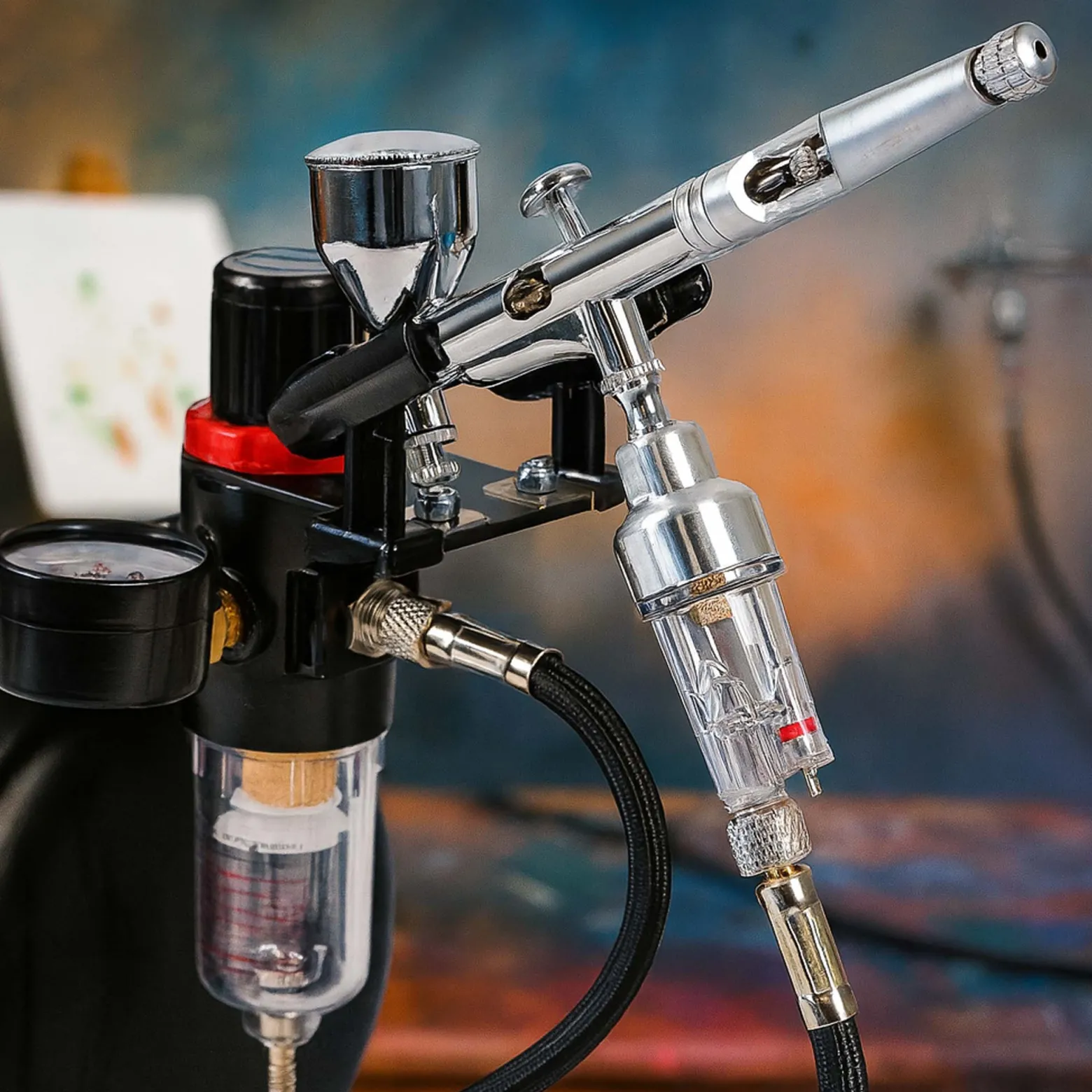 Wiltec Mini Luftfilter mit Wasserabscheider für Airbrush Kompressor, mit 2x 9,51mm (1/8") Gewinde, Zubehör, für Modellbau, Tattoos, Nailart