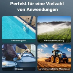 Wiltec Mini Pumpe 12-15 l/min 8500 U/min 12 V, 16 mm Auslass, Tauchpumpe für Wasser und Dieselöl, zum Ablassen von Flüssigkeit, Entwässerung, Umpumpen