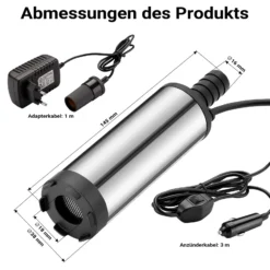 Wiltec Mini Pumpe 12-15 l/min 8500 U/min 12 V, 16 mm Auslass, Tauchpumpe für Wasser und Dieselöl, zum Ablassen von Flüssigkeit, Entwässerung, Umpumpen
