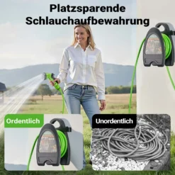 Wiltec Mini Schlauchabroller, Schlauchtrommel mit 10 m PVC Schlauch, Gartenschlauchtrommel aus PP, Wasserschlauch Trommel mit verstellbarer Düse