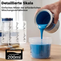 Wiltec Mischbechersystem 200 ml 50x Filter 125 μm, Lackmischbecher Set mit Deckeln, Innenbechern und Messbecher, Farbmischbecher für Autolackierung