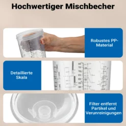 Wiltec Mischbechersystem 800 ml 50x Filter 125 μm, Lackmischbecher Set mit Deckeln, Innenbechern und Messbecher, Farbmischbecher für Autolackierung