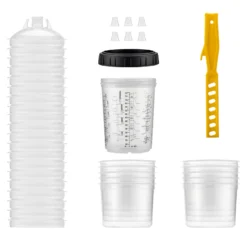 Wiltec Mischbechersystem 800 ml 50x Filter 125 μm, Lackmischbecher Set mit Deckeln, Innenbechern und Messbecher, Farbmischbecher für Autolackierung