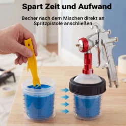 Wiltec Mischbechersystem 800 ml 50x Filter 125 μm, Lackmischbecher Set mit Deckeln, Innenbechern und Messbecher, Farbmischbecher für Autolackierung