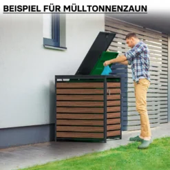 Wiltec Mülltonnenbox für eine Tonne in Holzoptik, abschließbare Mülltonnenverkleidung mit Klappdeckel, Mülltonnenzaun, Sichtschutzzaun