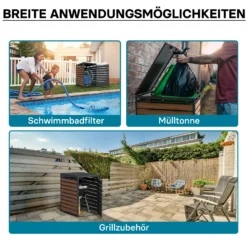 Wiltec Mülltonnenbox für eine Tonne in Holzoptik, abschließbare Mülltonnenverkleidung mit Klappdeckel, Mülltonnenzaun, Sichtschutzzaun