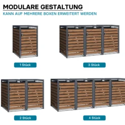 Wiltec Mülltonnenbox für eine Tonne in Holzoptik, abschließbare Mülltonnenverkleidung mit Klappdeckel, Mülltonnenzaun, Sichtschutzzaun
