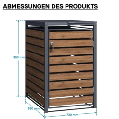 Wiltec Mülltonnenbox für eine Tonne in Holzoptik, abschließbare Mülltonnenverkleidung mit Klappdeckel, Mülltonnenzaun, Sichtschutzzaun