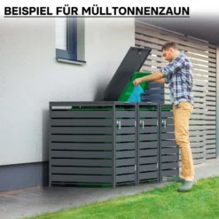 Wiltec Mülltonnenbox für eine Tonne in Anthrazit, abschließbare Mülltonnenverkleidung mit Klappdeckel, Mülltonnenzaun, Sichtschutzzaun