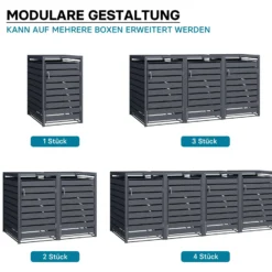 Wiltec Mülltonnenbox für eine Tonne in Anthrazit, abschließbare Mülltonnenverkleidung mit Klappdeckel, Mülltonnenzaun, Sichtschutzzaun