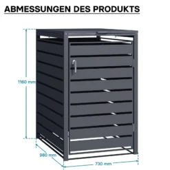 Wiltec Mülltonnenbox für eine Tonne in Anthrazit, abschließbare Mülltonnenverkleidung mit Klappdeckel, Mülltonnenzaun, Sichtschutzzaun