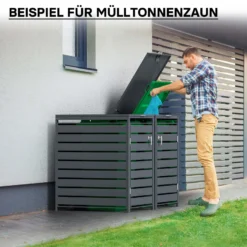 Wiltec Mülltonnenbox für zwei Tonnen in Anthrazit, abschließbare Mülltonnenverkleidung mit Klappdeckel, Mülltonnenzaun, Sichtschutzzaun