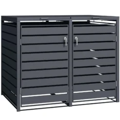 Wiltec Mülltonnenbox für zwei Tonnen in Anthrazit, abschließbare Mülltonnenverkleidung mit Klappdeckel, Mülltonnenzaun, Sichtschutzzaun