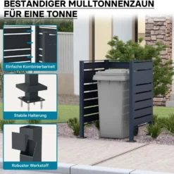 Wiltec Mülltonnenzaun aus Stahl in Anthrazit, Mülltonnenverkleidung für eine Tonne 60-240l, Mülltonnenbox, Sichtschutzzaun