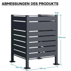 Wiltec Mülltonnenzaun aus Stahl in Anthrazit, Mülltonnenverkleidung für eine Tonne 60-240l, Mülltonnenbox, Sichtschutzzaun