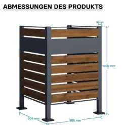 Wiltec Mülltonnenzaun aus Stahl in Holzoptik, Mülltonnenverkleidung für eine Tonne 60-240l, Mülltonnenbox, Sichtschutzzaun