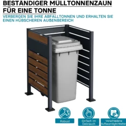 Wiltec Mülltonnenzaun aus Stahl in Holzoptik, Mülltonnenverkleidung für eine Tonne 60-240l, Mülltonnenbox, Sichtschutzzaun
