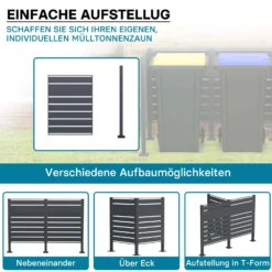 Wiltec Mülltonnenzaun-Erweiterungsmodul in Anthrazit, Sichtschutzzaun aus Stahl für Mülltonnenbox, Mülltonnenverkleidung-Erweiterung