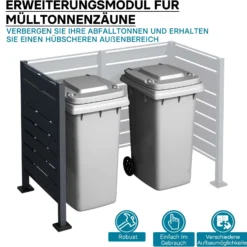 Wiltec Mülltonnenzaun-Erweiterungsmodul in Anthrazit, Sichtschutzzaun aus Stahl für Mülltonnenbox, Mülltonnenverkleidung-Erweiterung