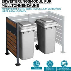 Wiltec Mülltonnenzaun-Erweiterungsmodul aus Stahl in Holzoptik und Anthrazit, Sichtschutzzaun für Mülltonnenbox, Mülltonnenverkleidung-Erweiterung