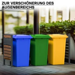 Wiltec Mülltonnenzaun-Erweiterungsmodul aus Stahl in Holzoptik und Anthrazit, Sichtschutzzaun für Mülltonnenbox, Mülltonnenverkleidung-Erweiterung