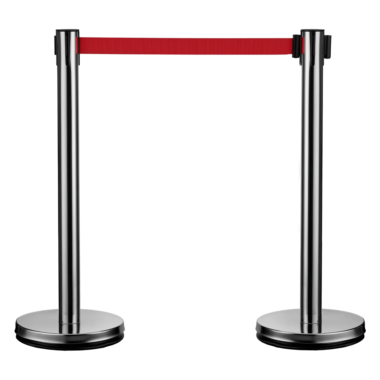 Wiltec mobile Absperrpfosten 32 x 7 x 90 cm in Silberfarben, rotes 200 cm Zugband, Absperrständer aus rostfreiem Stahl, Personenleitsystem für Veranstaltungen