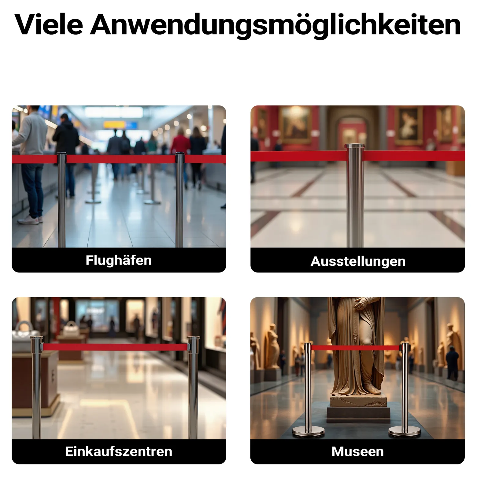 Wiltec mobile Absperrpfosten 32 x 7 x 90 cm in Silberfarben, rotes 200 cm Zugband, Absperrständer aus rostfreiem Stahl, Personenleitsystem für Veranstaltungen