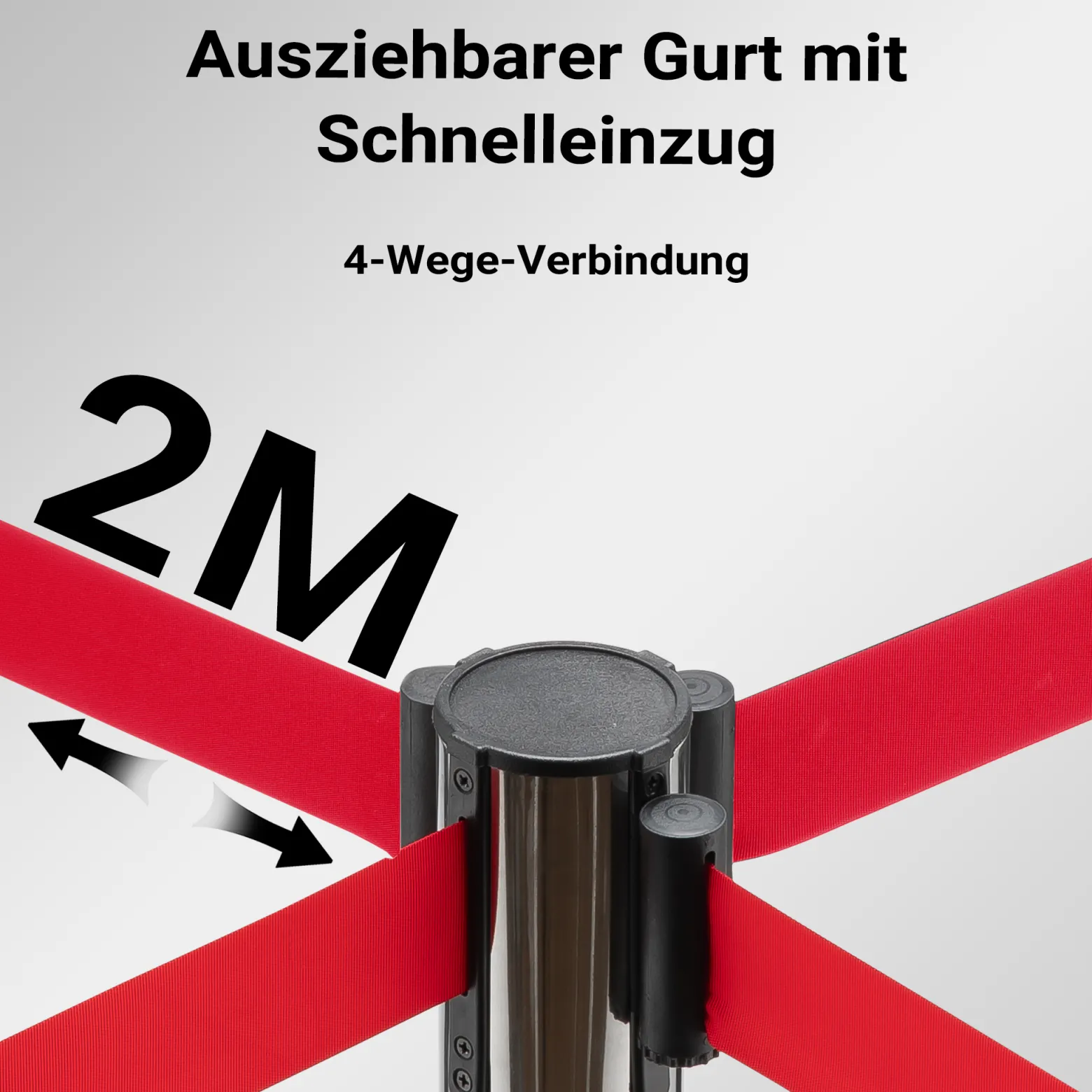 Wiltec mobile Absperrpfosten 32 x 7 x 90 cm in Silberfarben, rotes 200 cm Zugband, Absperrständer aus rostfreiem Stahl, Personenleitsystem für Veranstaltungen