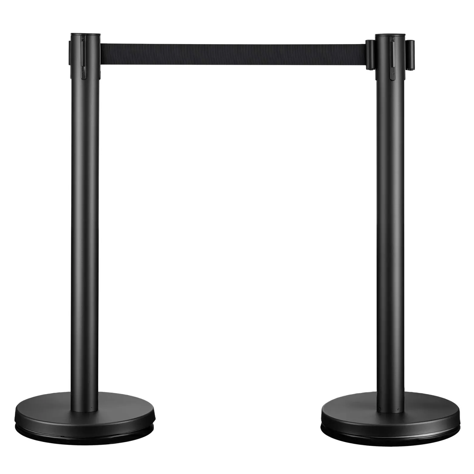 Wiltec mobile Absperrpfosten 32 x 7 x 90 cm in Schwarz mit 200 cm Zugband, Absperrständer aus rostfreiem Stahl, Personenleitsystem für Veranstaltungen