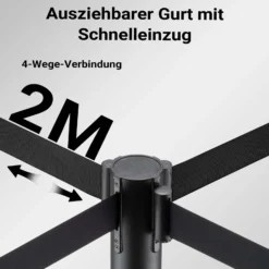 Wiltec mobile Absperrpfosten 32 x 7 x 90 cm in Schwarz mit 200 cm Zugband, Absperrständer aus rostfreiem Stahl, Personenleitsystem für Veranstaltungen