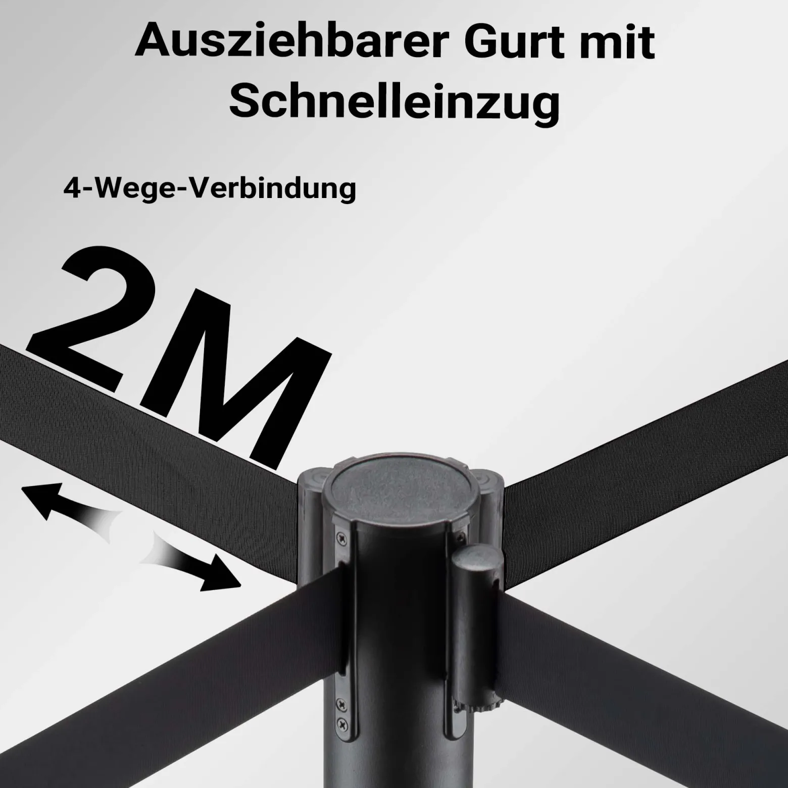 Wiltec mobile Absperrpfosten 32 x 7 x 90 cm in Schwarz mit 200 cm Zugband, Absperrständer aus rostfreiem Stahl, Personenleitsystem für Veranstaltungen