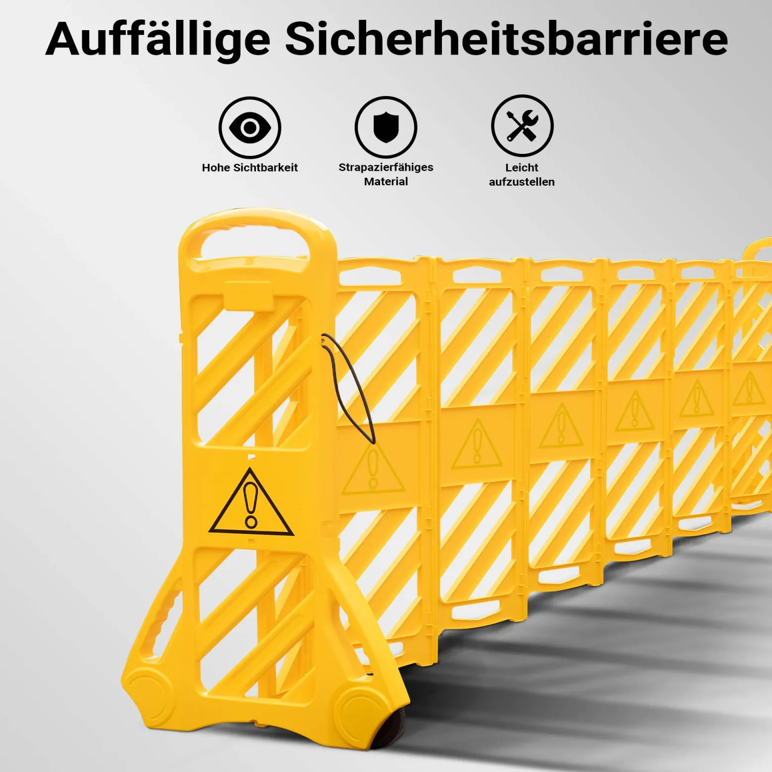 Wiltec mobile Absperrung aus Kunststoff faltbar 60 x 32 x 101 cm, Mobilzaun ausziehbar bis 3,9 m mit Rollen, Absperrzaun aus robustem Material