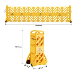 Wiltec mobile Absperrung aus Kunststoff faltbar 60 x 32 x 101 cm, Mobilzaun ausziehbar bis 3,9 m mit Rollen, Absperrzaun aus robustem Material