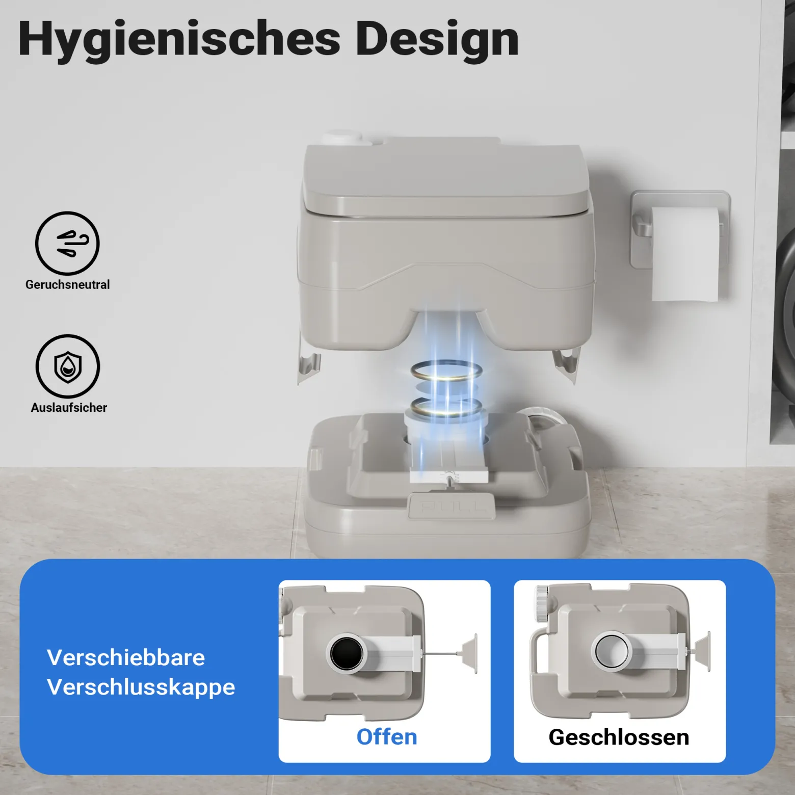 Wiltec mobile Campingtoilette 10 l, kompakte Camping Toilette, Camping WC mit manueller Pumpe, leicht zu reinigendes Campingklo für Wohnmobil