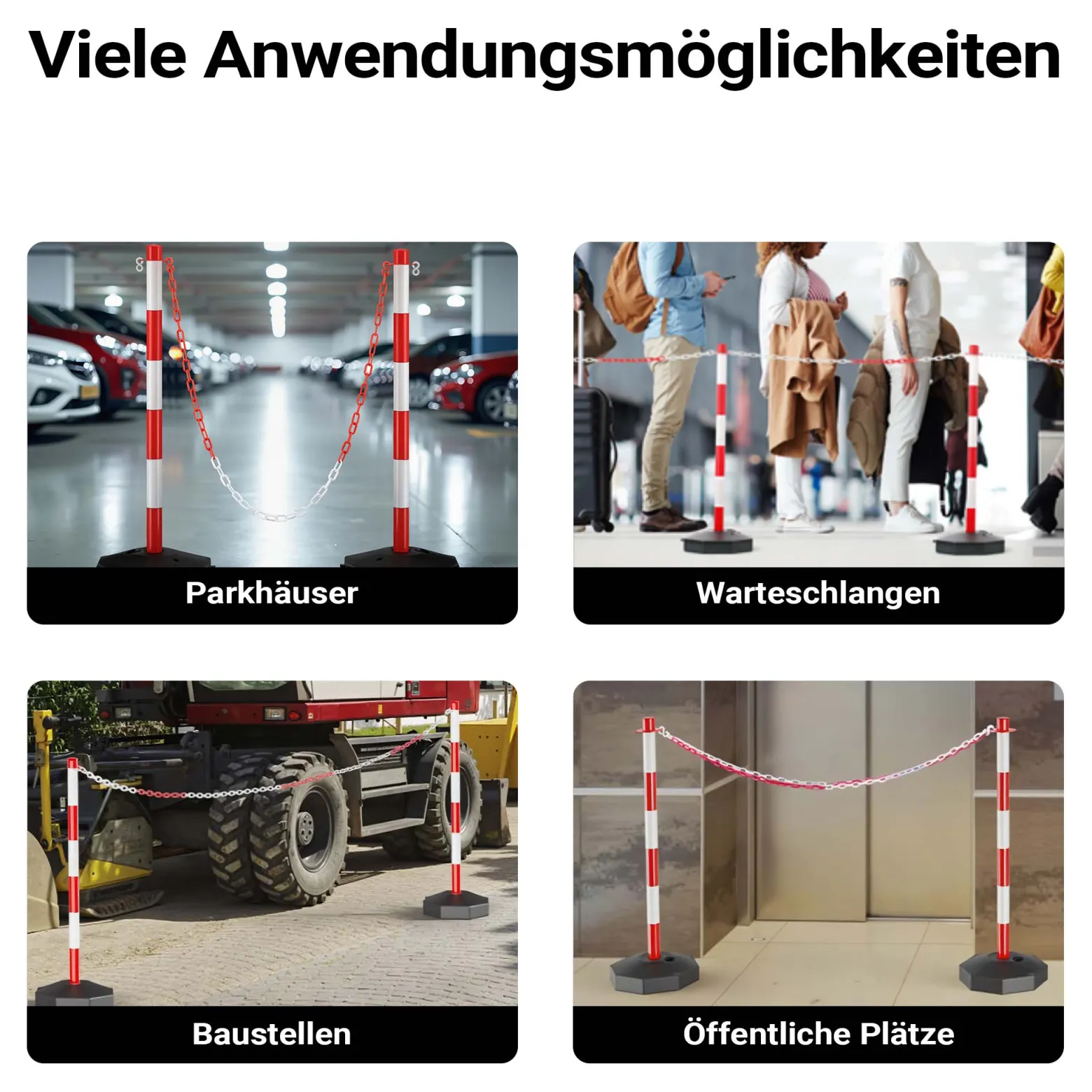 Wiltec mobile Parkplatz Absperrung 80 x 28 x 28 cm, Sperrpfosten mit 1,4 m langer Kette, rot-weiße Absperrpfosten, Poller für Parkplatz sperren