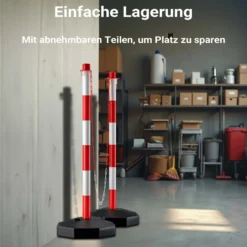 Wiltec mobile Parkplatz Absperrung 80 x 28 x 28 cm, Sperrpfosten mit 1,4 m langer Kette, rot-weiße Absperrpfosten, Poller für Parkplatz sperren