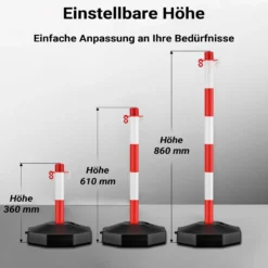 Wiltec mobile Parkplatz Absperrung 80 x 28 x 28 cm, Sperrpfosten mit 1,4 m langer Kette, rot-weiße Absperrpfosten, Poller für Parkplatz sperren