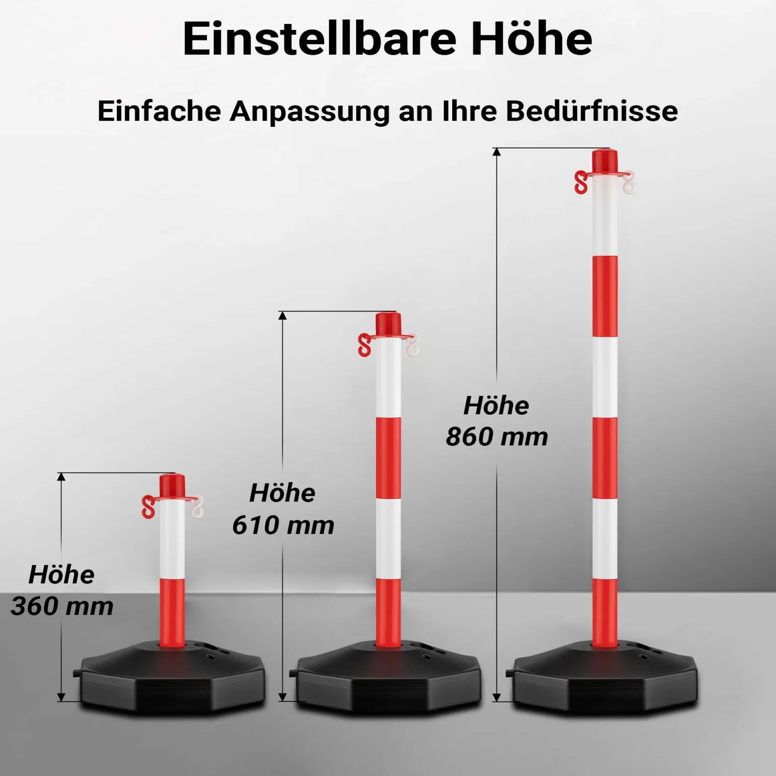 Wiltec mobile Parkplatz Absperrung 80 x 28 x 28 cm, Sperrpfosten mit 1,4 m langer Kette, rot-weiße Absperrpfosten, Poller für Parkplatz sperren