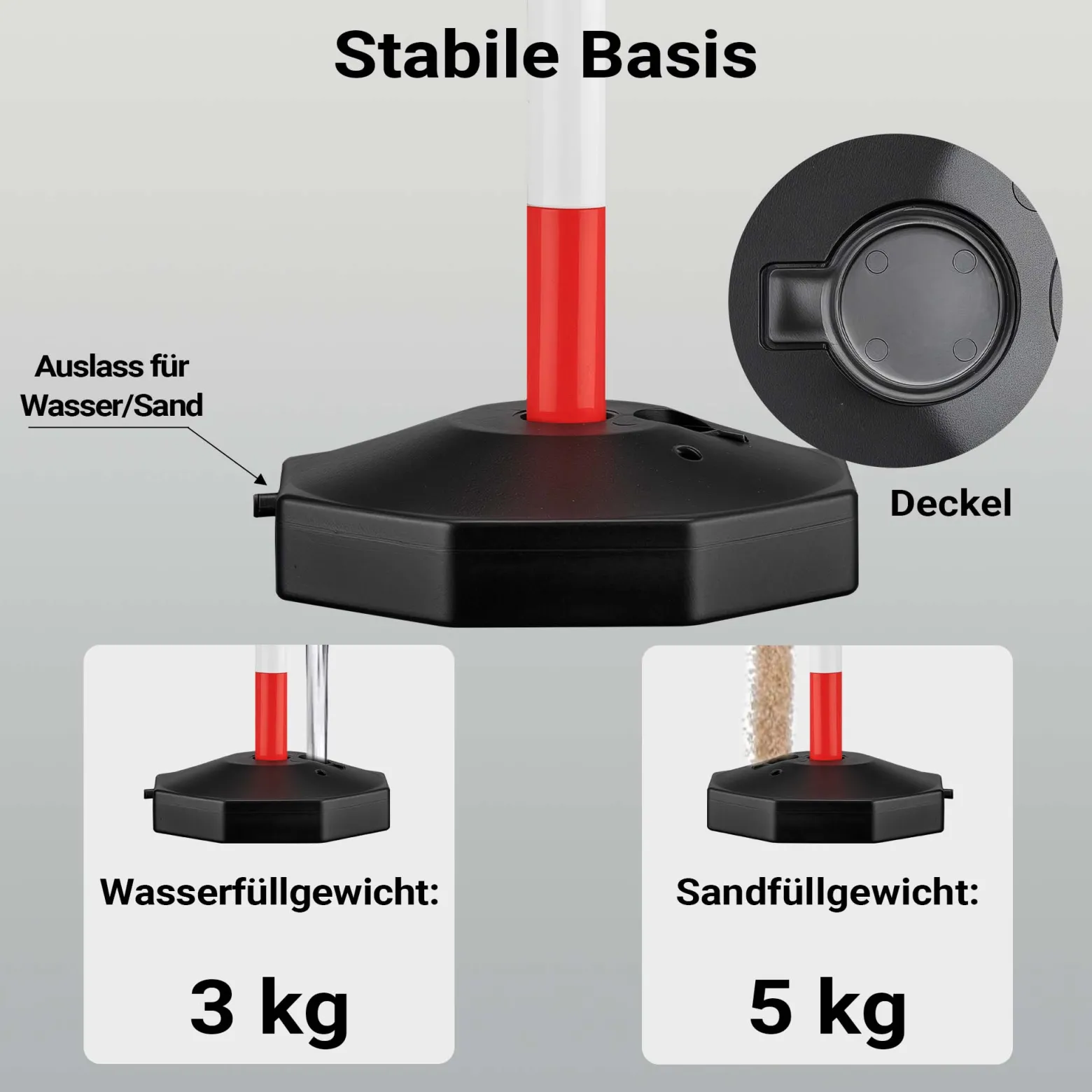 Wiltec mobile Parkplatz Absperrung 80 x 28 x 28 cm, Sperrpfosten mit 1,4 m langer Kette, rot-weiße Absperrpfosten, Poller für Parkplatz sperren