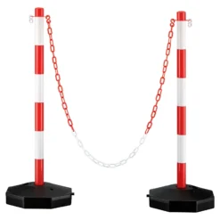 Wiltec mobile Parkplatz Absperrung 80 x 28 x 28 cm, Sperrpfosten mit 1,4 m langer Kette, rot-weiße Absperrpfosten, Poller für Parkplatz sperren