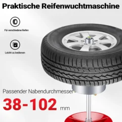 Wiltec Mobile Reifenwuchtmaschine 29 x 29 x 57,5 cm, Auswuchtmaschine rostbeständig, Reifenwuchtgerät für Radnaben 1 1/2