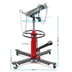 Wiltec Mobiler Getriebeheber hydraulisch 500 kg 87-179 cm Hubhöhe, mit 4 Laufrollen, Halteplatte, Pedal, hydraulischer Motorheber für Kfz und Lkw