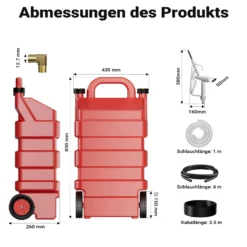 Wiltec mobile Tankanlage 60 l mit 12 V Pumpe, Kraftstoffbehälter für Diesel und Benzin, tragbarer Kraftstoff Kanister für flexibles Tanken