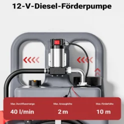 Wiltec mobile Tankanlage 120 l mit 12 V Pumpe, Kraftstoffbehälter für Dieselkraftstoff, tragbare Dieseltankanlage für flexibles Tanken