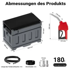 Wiltec mobile Tankanlage 180 l mit 12 V Pumpe, Kraftstoffbehälter für Dieselkraftstoff, tragbare Dieseltankanlage für flexibles Tanken
