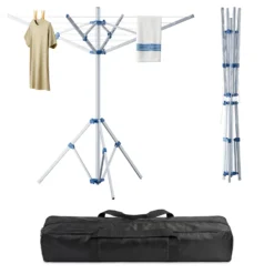 Wiltec Mobile Wäschespinne mit 4 Armen 16 m Wäscheleine Wäscheständer Alu Höhe 155cm Wohnwagen Camping Klappbar Wohnmobil Reise
