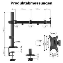 Wiltec Monitorhalterung bis 32 Zoll Bildschirmhalterung bis 9 kg Tischklemme für Monitor VESA 75/100